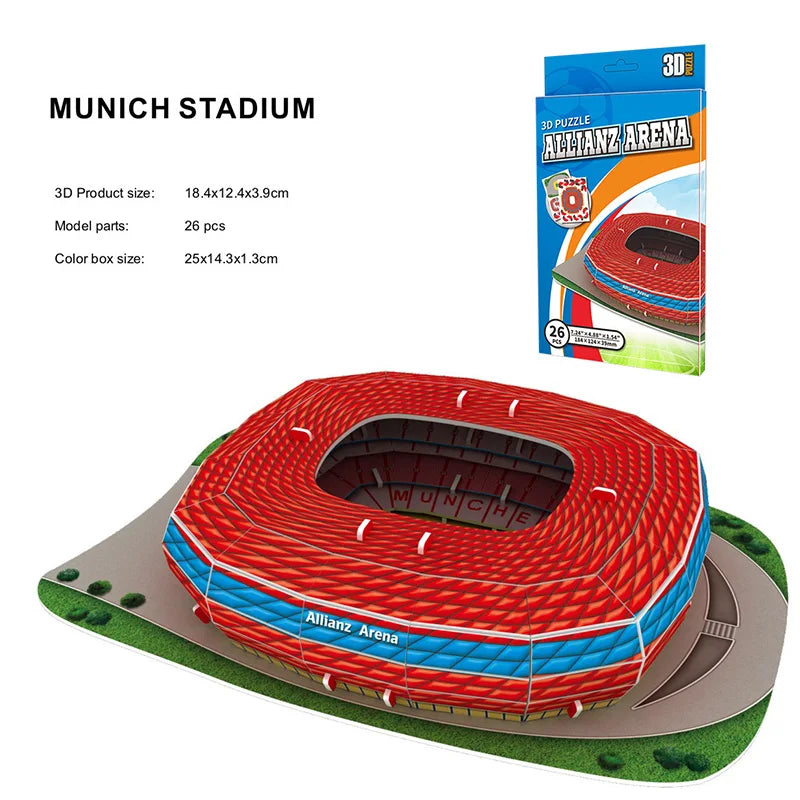 Palm Size DIY 3D Football Field Puzzle Mini Soccer Stadium Building Model Assembly Handmade Toys Desktop Decorations